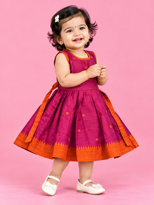 Magenta Polka Dot Baby Frock for Girls – 1 to 3 Years – photo 1