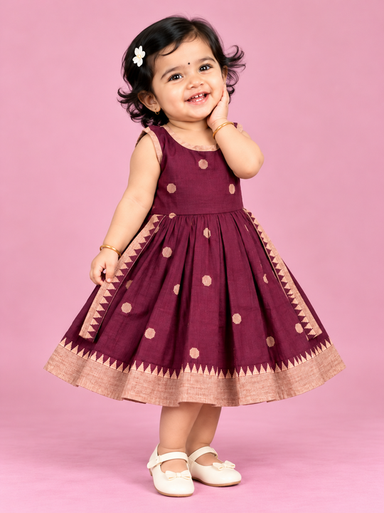 Maroon Polka Dot Baby Frock for Girls – 1 to 3 Years – photo 1