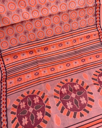 Premium Meena Cotton Printed Saree in Peach Orange  Colour | Elegant Traditional Ethnic Wear