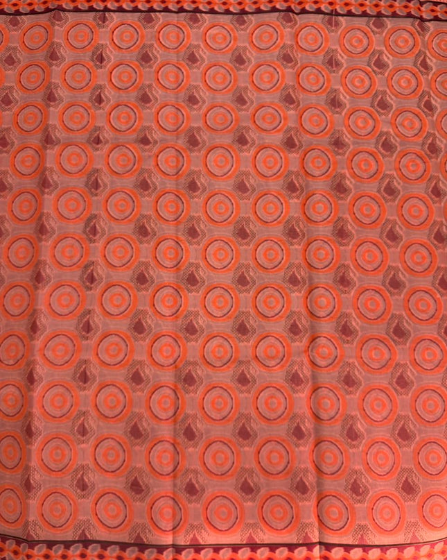 Premium Meena Cotton Printed Saree in Peach Orange  Colour | Elegant Traditional Ethnic Wear
