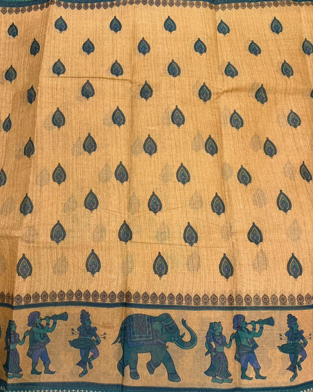 Premium Meena Cotton Printed Saree in Mustard Yellow Colour | Elegant Traditional Ethnic Wear