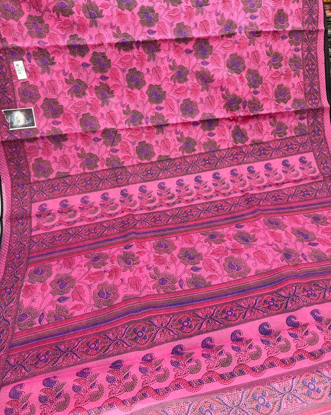 Premium Meena Cotton Printed Saree in Rani Pink Colour | Elegant Traditional Ethnic Wear