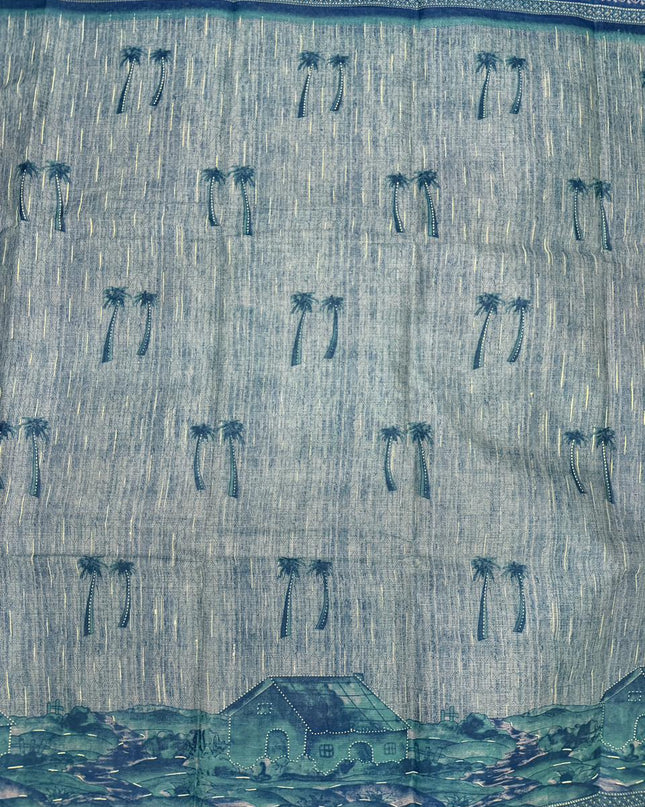 Premium Meena Cotton Printed Saree in Teal Blue Colour | Elegant Traditional Ethnic Wear