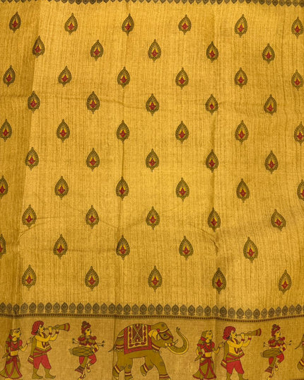 Premium Meena Cotton Printed Saree in Warm Olive Gold Colour | Elegant Traditional Ethnic Wear