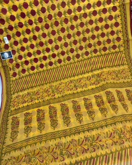 Premium Meena Cotton Printed Saree in Mustard Yellow Colour | Elegant Traditional Ethnic Wear