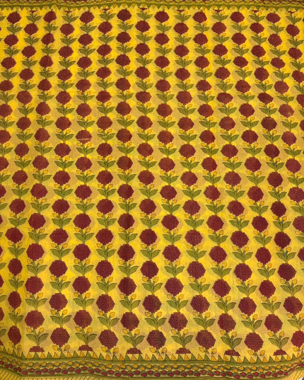 Premium Meena Cotton Printed Saree in Mustard Yellow Colour | Elegant Traditional Ethnic Wear