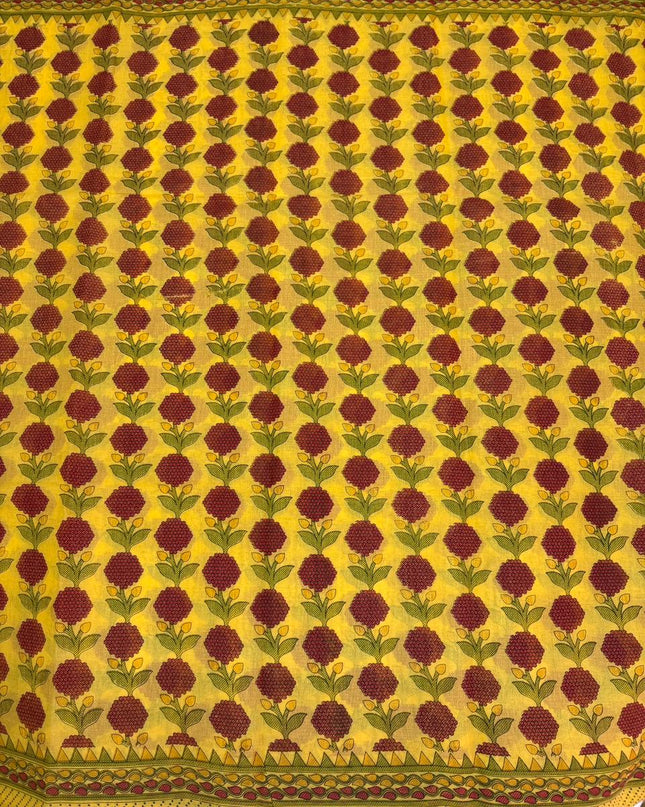 Premium Meena Cotton Printed Saree in Mustard Yellow Colour | Elegant Traditional Ethnic Wear