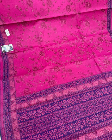 Premium Meena Cotton Printed Saree in Deep Magenta Colour | Elegant Traditional Ethnic Wear