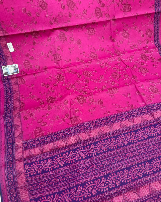 Premium Meena Cotton Printed Saree in Deep Magenta Colour | Elegant Traditional Ethnic Wear
