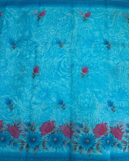 Premium Meena Cotton Printed Saree in Sky Blue Colour | Elegant Traditional Ethnic Wear