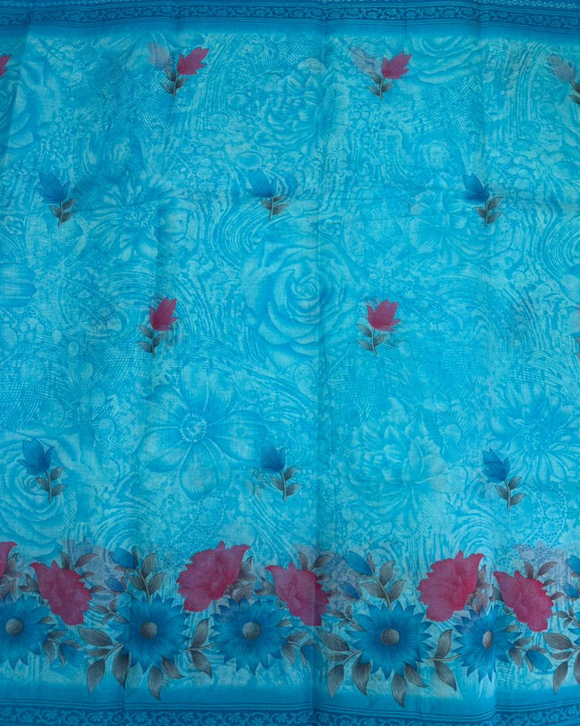 Premium Meena Cotton Printed Saree in Sky Blue Colour | Elegant Traditional Ethnic Wear