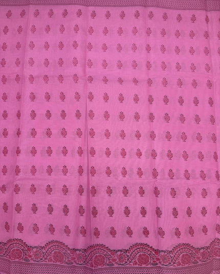 Premium Meena Cotton Printed Saree in Baby Pink Colour | Elegant Traditional Ethnic Wear