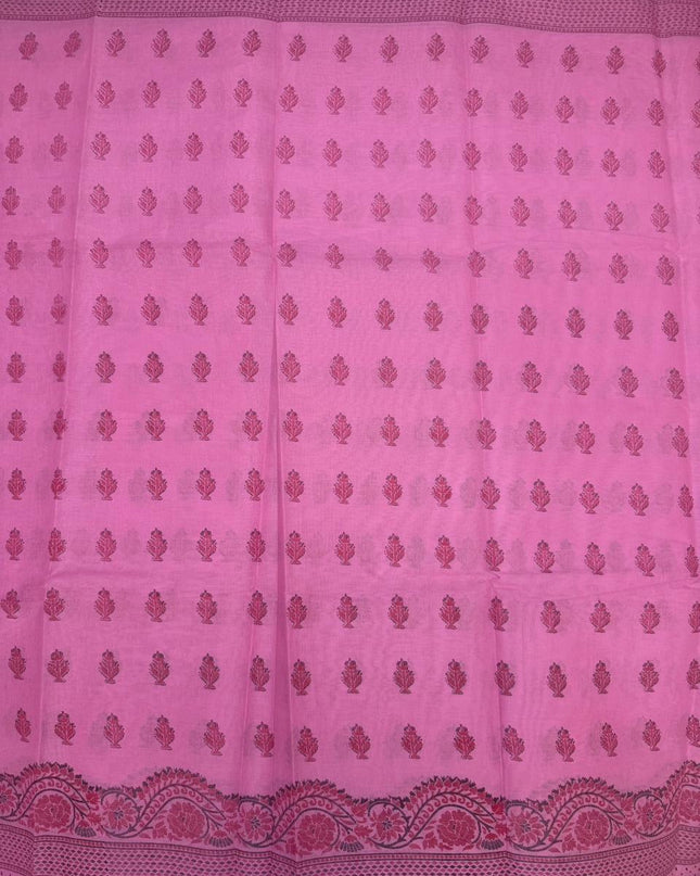 Premium Meena Cotton Printed Saree in Baby Pink Colour | Elegant Traditional Ethnic Wear