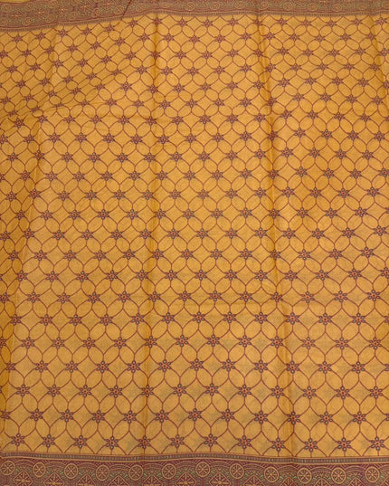 Premium Meena Cotton Printed Saree in Turmeric Gold Colour | Elegant Traditional Ethnic Wear
