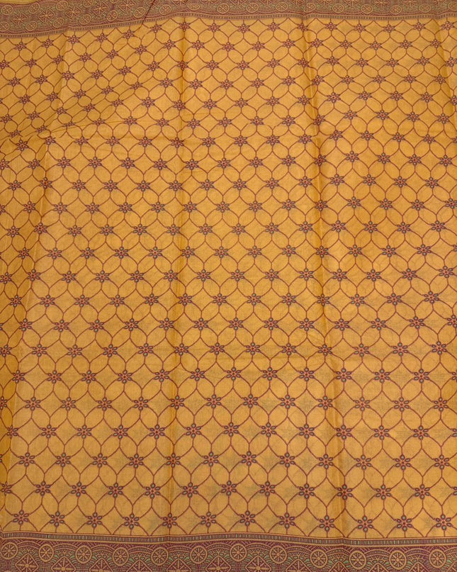 Premium Meena Cotton Printed Saree in Turmeric Gold Colour | Elegant Traditional Ethnic Wear