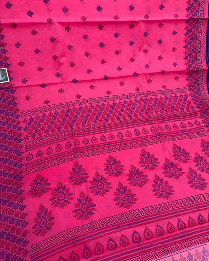 Premium Meena Cotton Printed Saree in Rani Pink Colour | Elegant Traditional Ethnic Wear