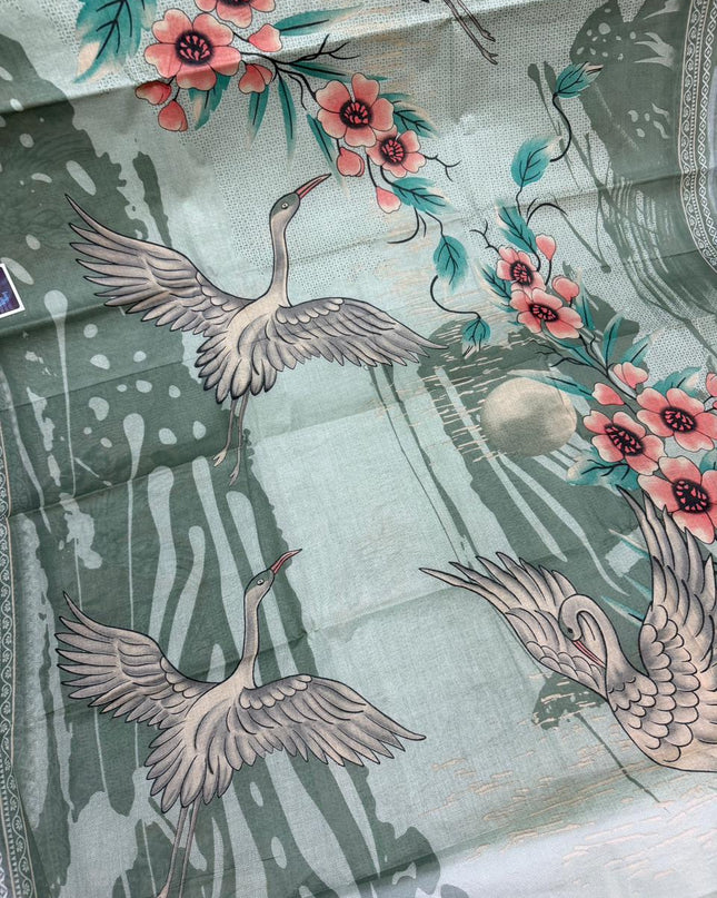 Premium Meena Cotton Printed Saree in Sage Green Colour | Elegant Traditional Ethnic Wear