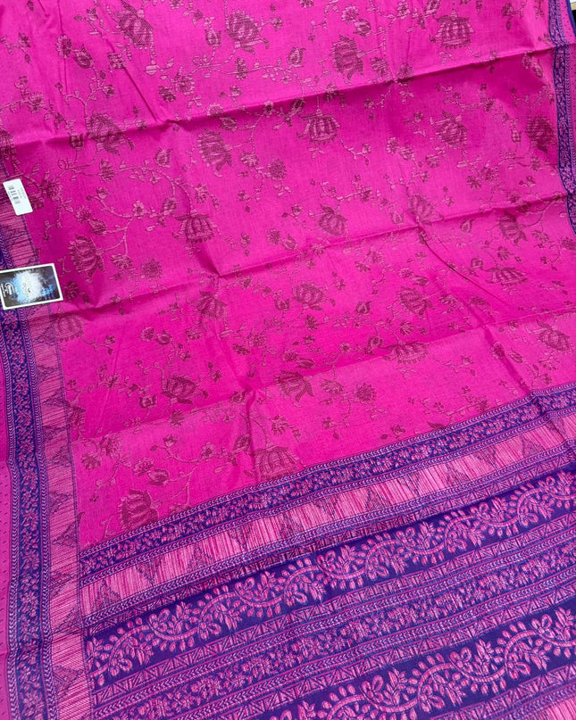 Premium Meena Cotton Printed Saree in Rani Pink Colour | Elegant Traditional Ethnic Wear