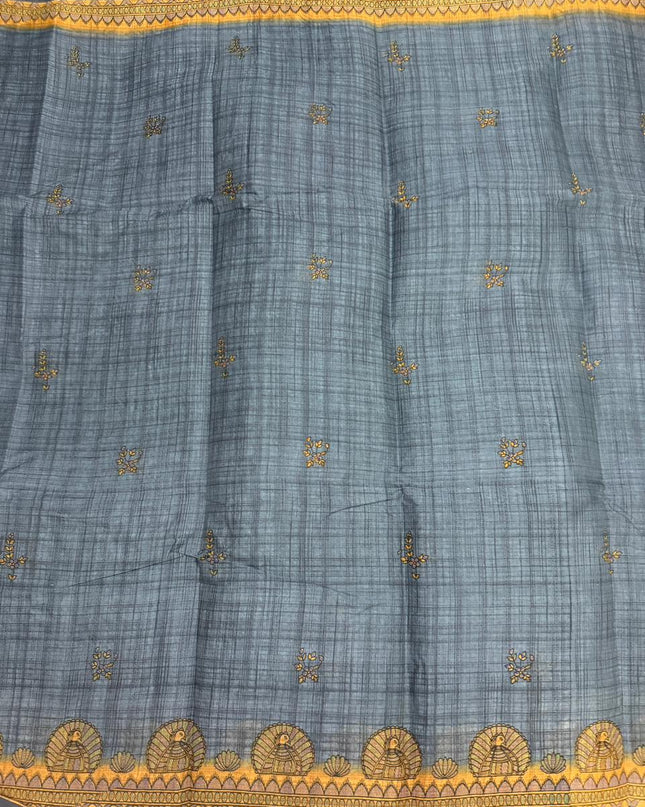 Premium Meena Cotton Printed Saree in Slate Blue Colour | Elegant Traditional Ethnic Wear