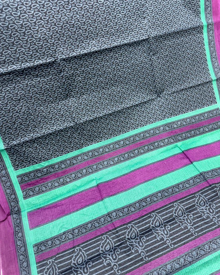 Premium Meena Cotton Printed Saree in Charcoal Grey Colour | Elegant Traditional Ethnic Wear