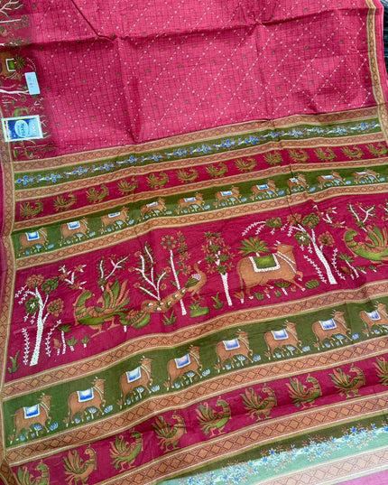 Premium Meena Cotton Printed Saree in Brick Red Colour | Elegant Traditional Ethnic Wear