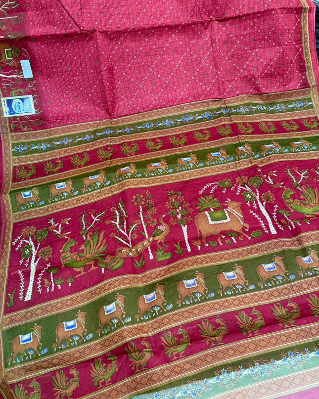 Premium Meena Cotton Printed Saree in Brick Red Colour | Elegant Traditional Ethnic Wear
