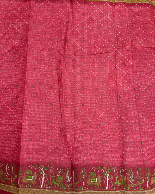 Premium Meena Cotton Printed Saree in Brick Red Colour | Elegant Traditional Ethnic Wear
