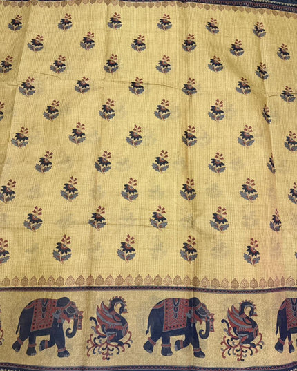Premium Meena Cotton Printed Saree in Mustard Yellow Colour | Elegant Traditional Ethnic Wear