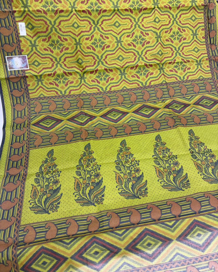 Premium Meena Cotton Printed Saree in Olive Green Colour | Elegant Traditional Ethnic Wear