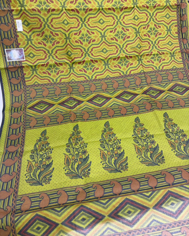 Premium Meena Cotton Printed Saree in Olive Green Colour | Elegant Traditional Ethnic Wear