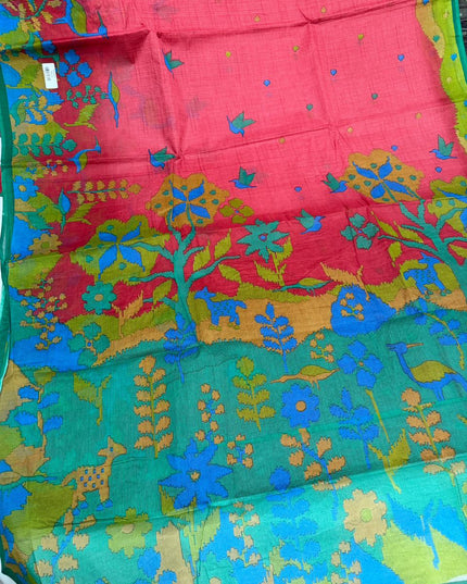 Premium Meena Cotton Printed Saree in Rani Pink Colour | Elegant Traditional Ethnic Wear