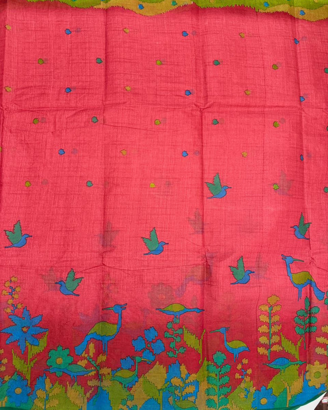 Premium Meena Cotton Printed Saree in Rani Pink Colour | Elegant Traditional Ethnic Wear