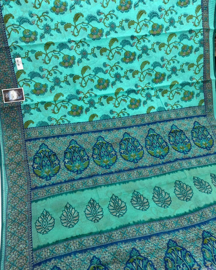 Premium Meena Cotton Printed Saree in Sea Green Colour | Elegant Traditional Ethnic Wear