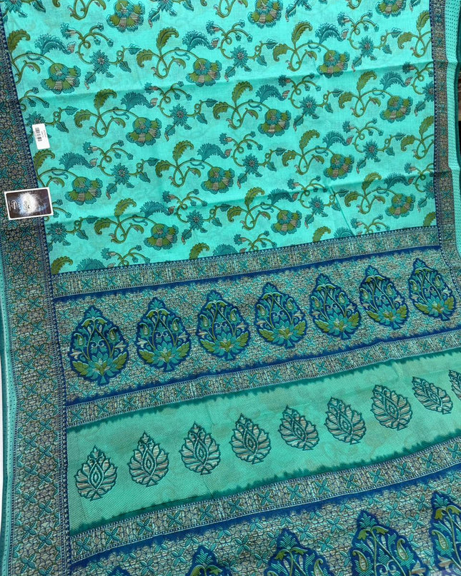Premium Meena Cotton Printed Saree in Sea Green Colour | Elegant Traditional Ethnic Wear