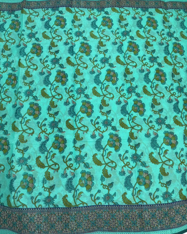 Premium Meena Cotton Printed Saree in Sea Green Colour | Elegant Traditional Ethnic Wear