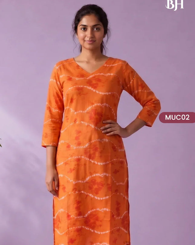Orange & White Tie-Dye Printed Mul Cotton Top with Full-Length Cotton Lining | Women's Casual Wear