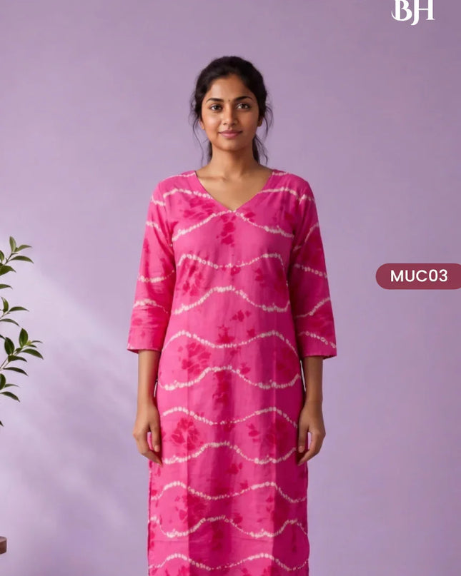 Rani Pink & White Tie-Dye Printed Mul Cotton Top with Full-Length Cotton Lining | Women's Casual Wear