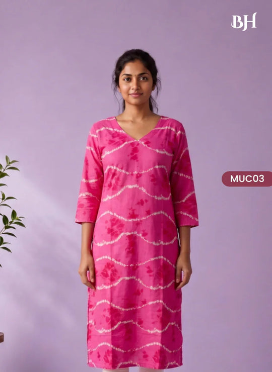 Rani Pink & White Tie-Dye Printed Mul Cotton Top with Full-Length Cotton Lining | Women's Casual Wear