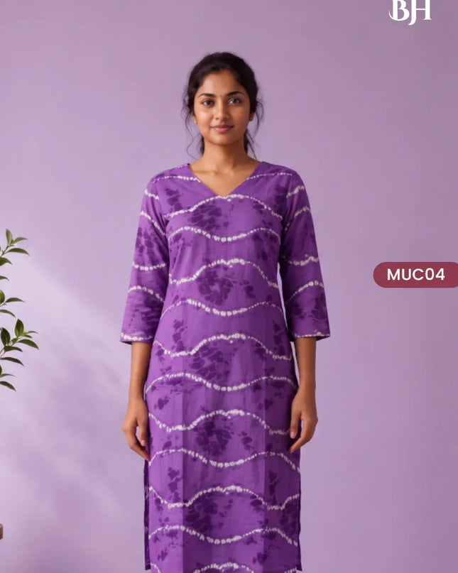 Purple & White Tie-Dye Printed Mul Cotton Top with Full-Length Cotton Lining | Women's Casual Wear