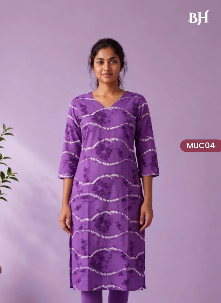 Purple & White Tie-Dye Printed Mul Cotton Top with Full-Length Cotton Lining | Women's Casual Wear