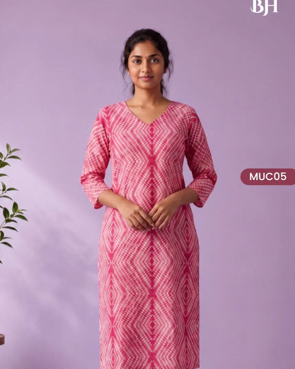 Rani Pink & White Shibori Printed Mul Cotton Top with Full-Length Cotton Lining | Women's Casual Wear