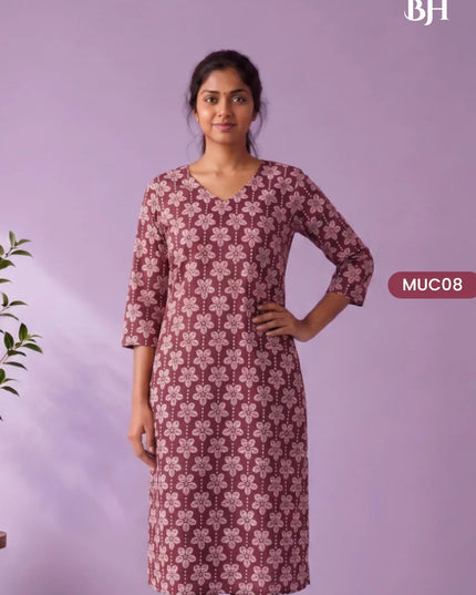 Wine Purple & White Floral Printed Mul Cotton Top with Full-Length Cotton Lining | Women's Casual Wear