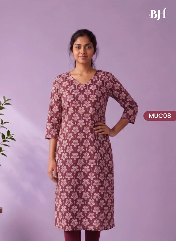 Wine Purple & White Floral Printed Mul Cotton Top with Full-Length Cotton Lining | Women's Casual Wear