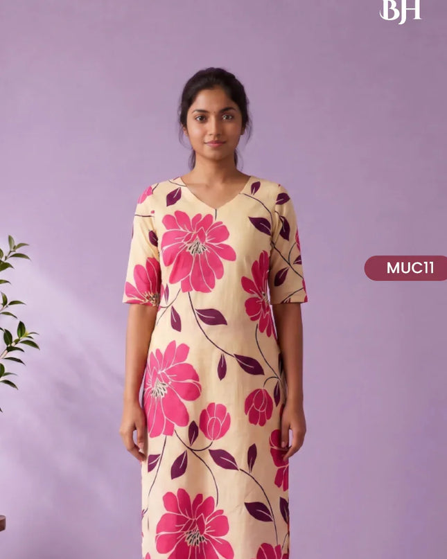 Cream & Rani Pink Floral Printed Mul Cotton Top with Full-Length Cotton Lining | Women's Casual Wear