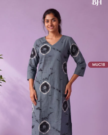 Slate Grey & Black Tie-Dye Printed Mul Cotton Top with Full-Length Cotton Lining | Women's Casual Wear