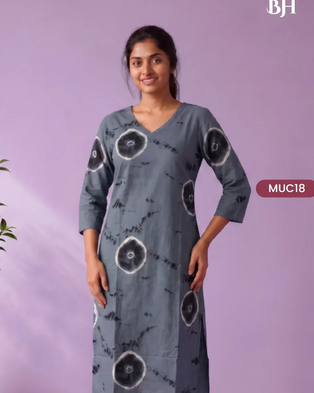 Slate Grey & Black Tie-Dye Printed Mul Cotton Top with Full-Length Cotton Lining | Women's Casual Wear