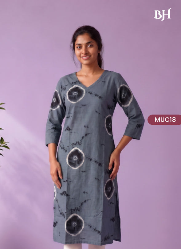 Slate Grey & Black Tie-Dye Printed Mul Cotton Top with Full-Length Cotton Lining | Women's Casual Wear