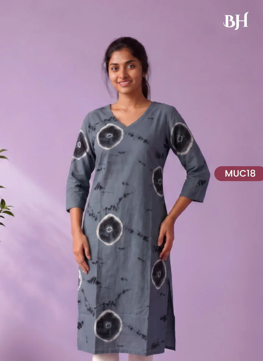 Slate Grey & Black Tie-Dye Printed Mul Cotton Top with Full-Length Cotton Lining | Women's Casual Wear