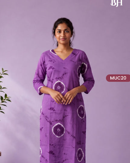 Purple & White Tie-Dye Printed Mul Cotton Top with Full-Length Cotton Lining | Women's Casual Wear