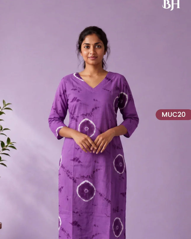 Purple & White Tie-Dye Printed Mul Cotton Top with Full-Length Cotton Lining | Women's Casual Wear